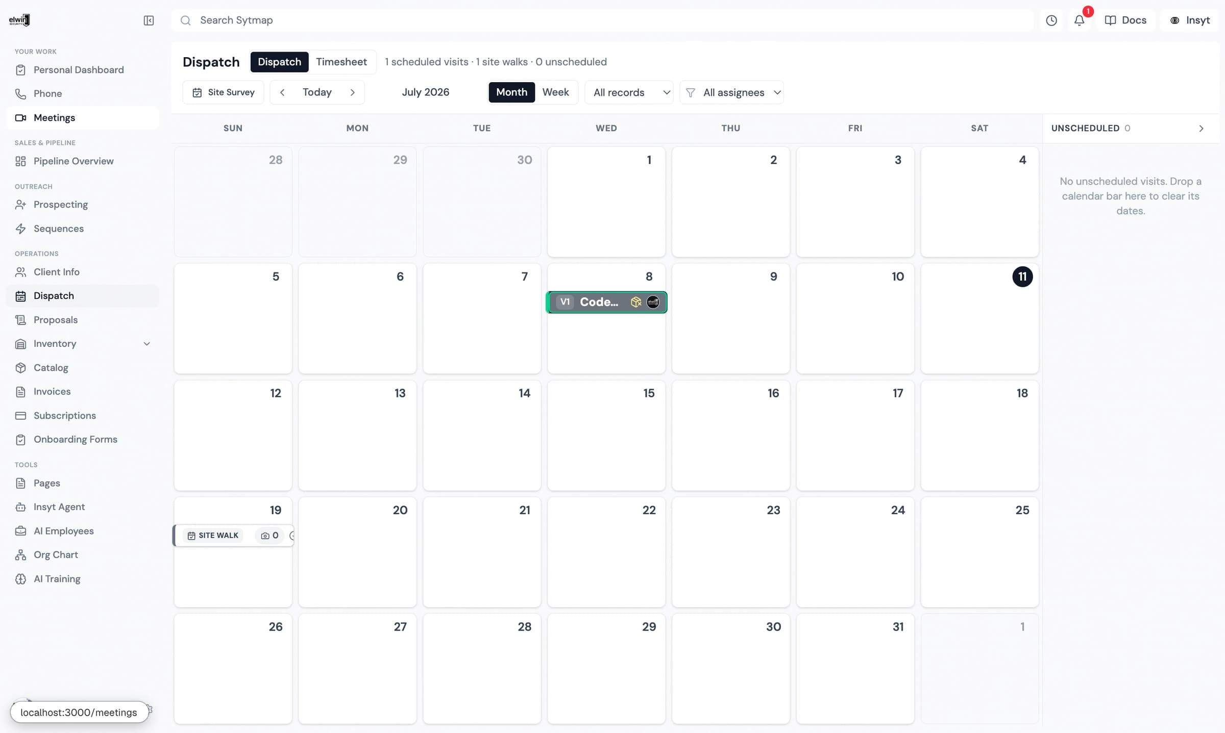Sytmap Dispatch calendar with scheduled and unscheduled work