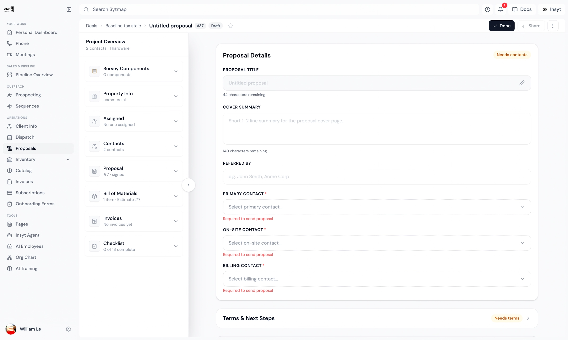 Sytmap proposal editor showing project overview and proposal details